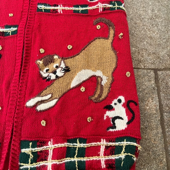 - Vintage 90’s Christmas Kitty Cat Ugly Sweater Vest - size M - Picture 10 of 13